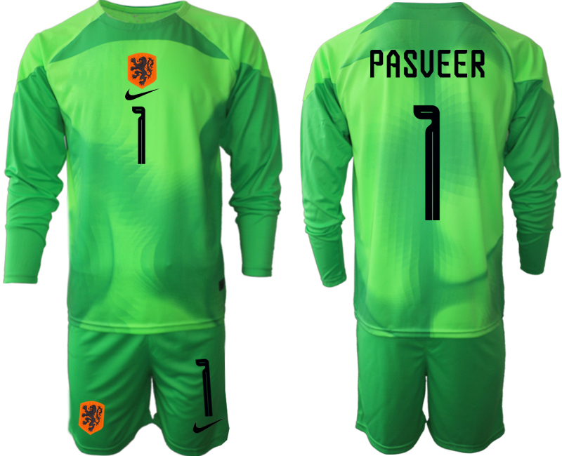 Men 2022 World Cup National Team Netherlands green goalkeeper long sleeve #1 Soccer Jersey